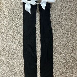 Black Thigh-High Socks with White Bows